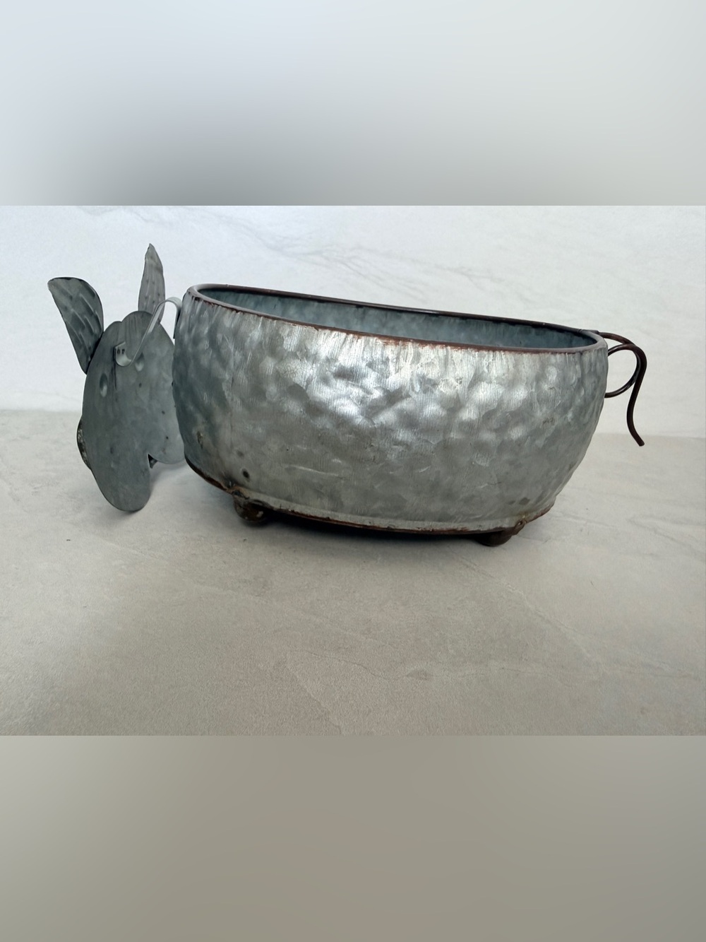 Galvanized Metal Pig Shaped Planter Pot Farmhouse Decor - Picture 5 of 8